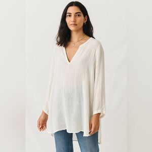 Eileen Fisher White Organic Linen Tunic Top Boho Minimalist Lagenlook Relaxed
